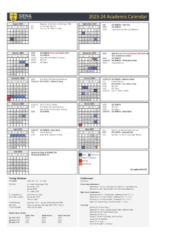 Academic Calendar - Siena Catholic Schools